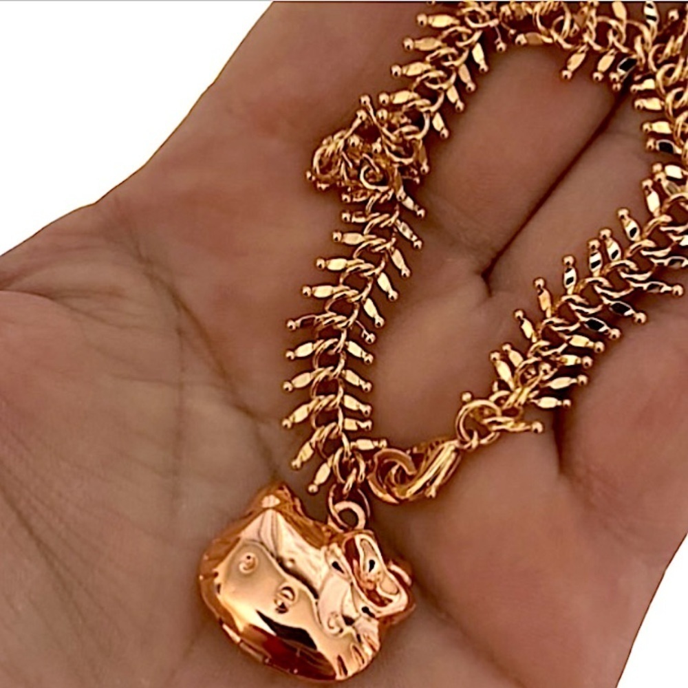 Handmade Hello Kitty Rose Gold Fishbone Locket Charm Beaded Bracelet